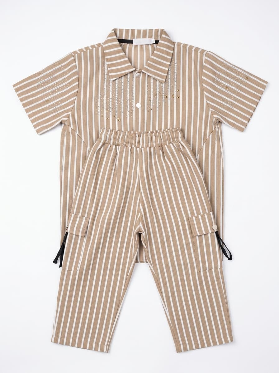 Two-Piece Beige and White Set